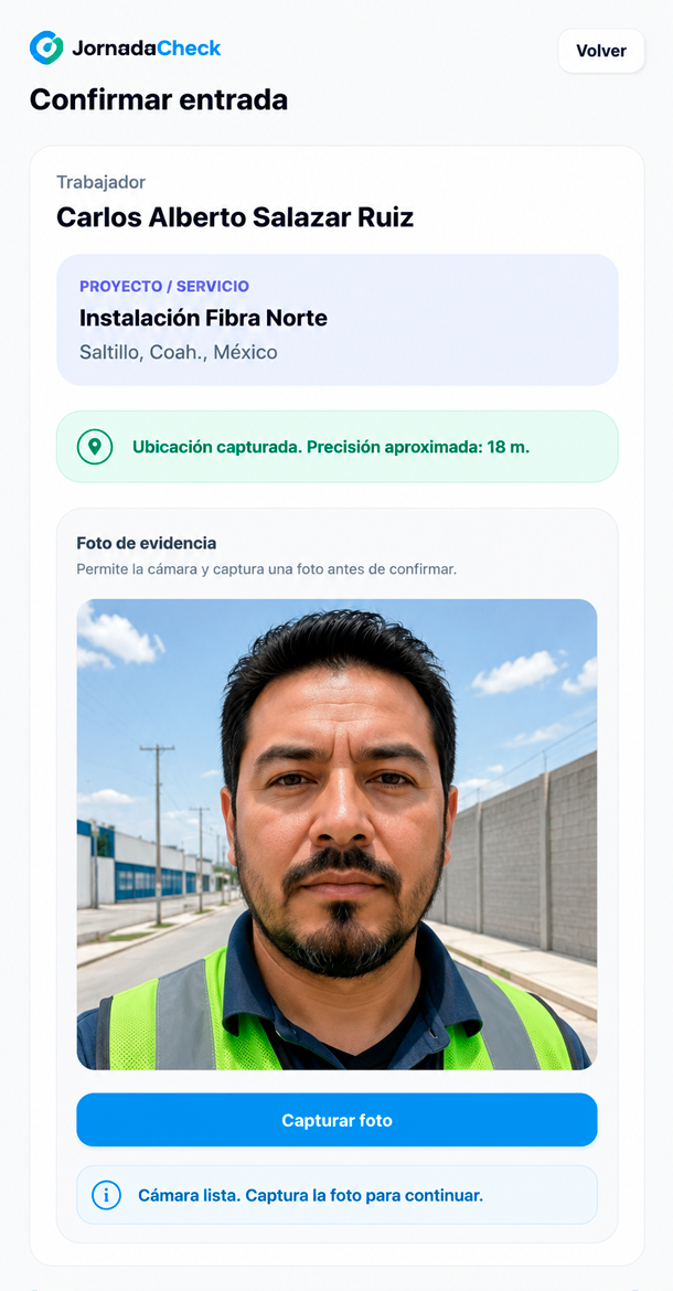 Evidencia capturada durante el registro